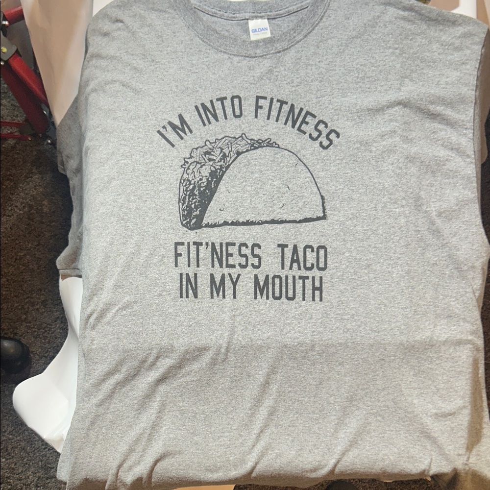 Gildan Gray T-Shirt with Taco Graphic “Fit’ness Taco”